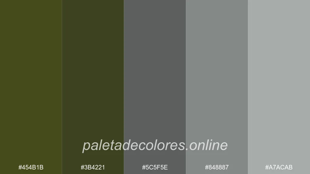 Verdes oliva oscuros combinados con tonos de pizarra oscura para un aspecto sofisticado.