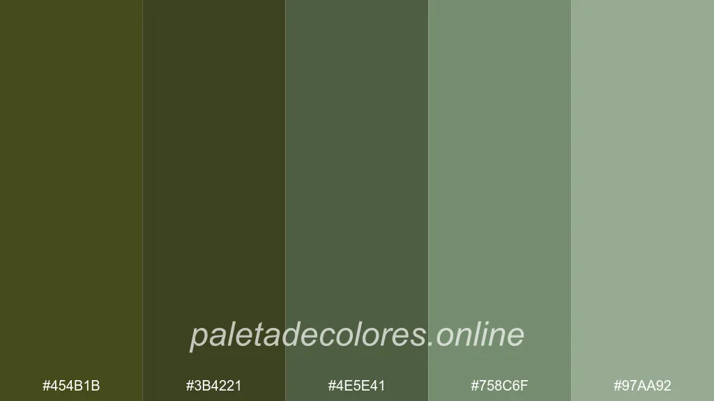 Verdes reminiscentes del suelo del bosque, con toques de matorral musgoso.