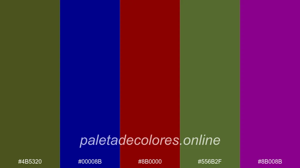 Una paleta tríada con verde militar, azul y rojo.