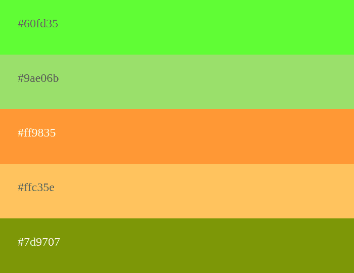 Warme Farbpalette Grün und Orange
