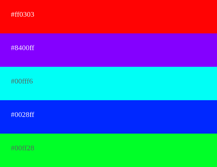 Phosphoreszierende Farbpalette