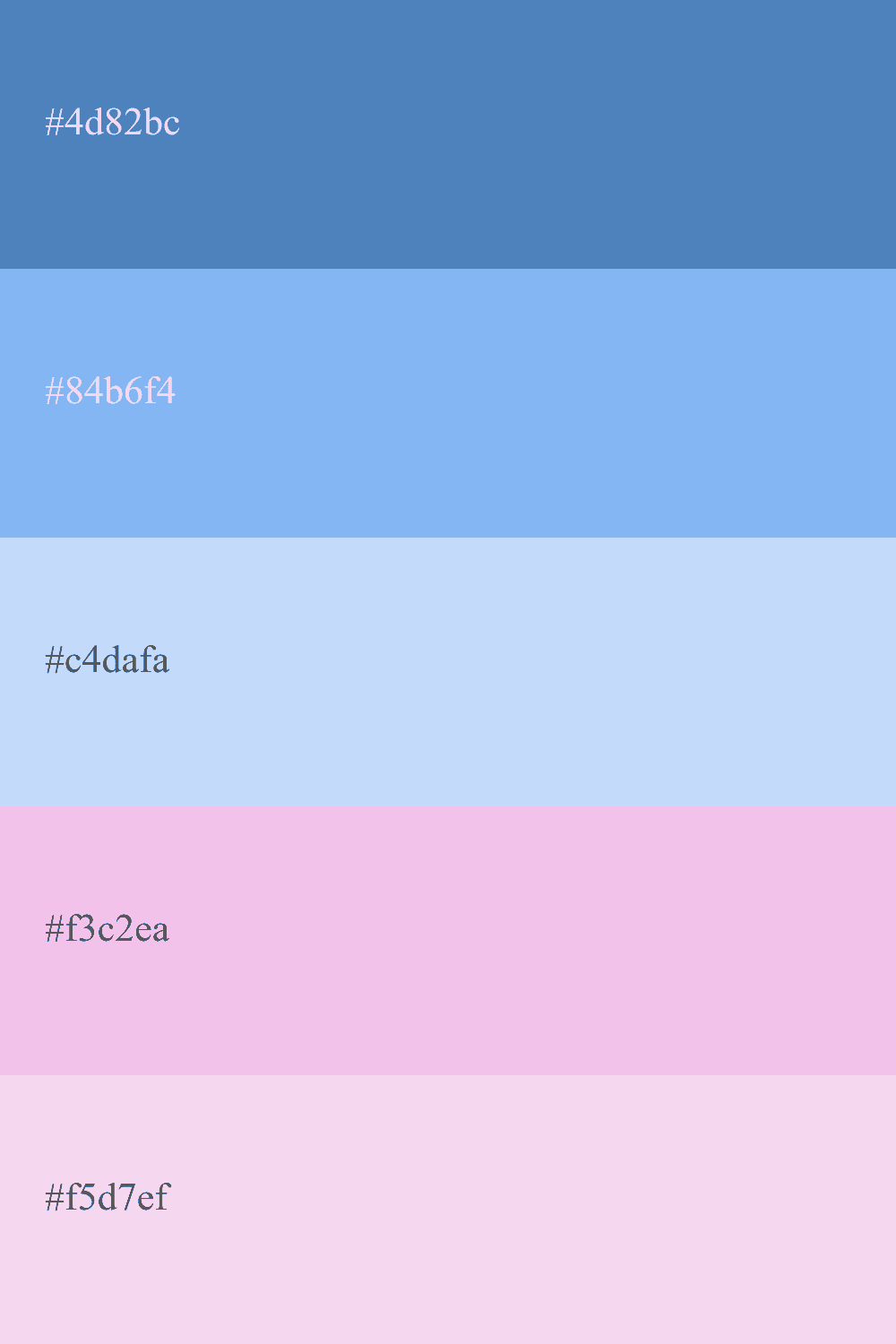 Paleta de cor azul pastel com rosa pálido em formato hexadecimal
